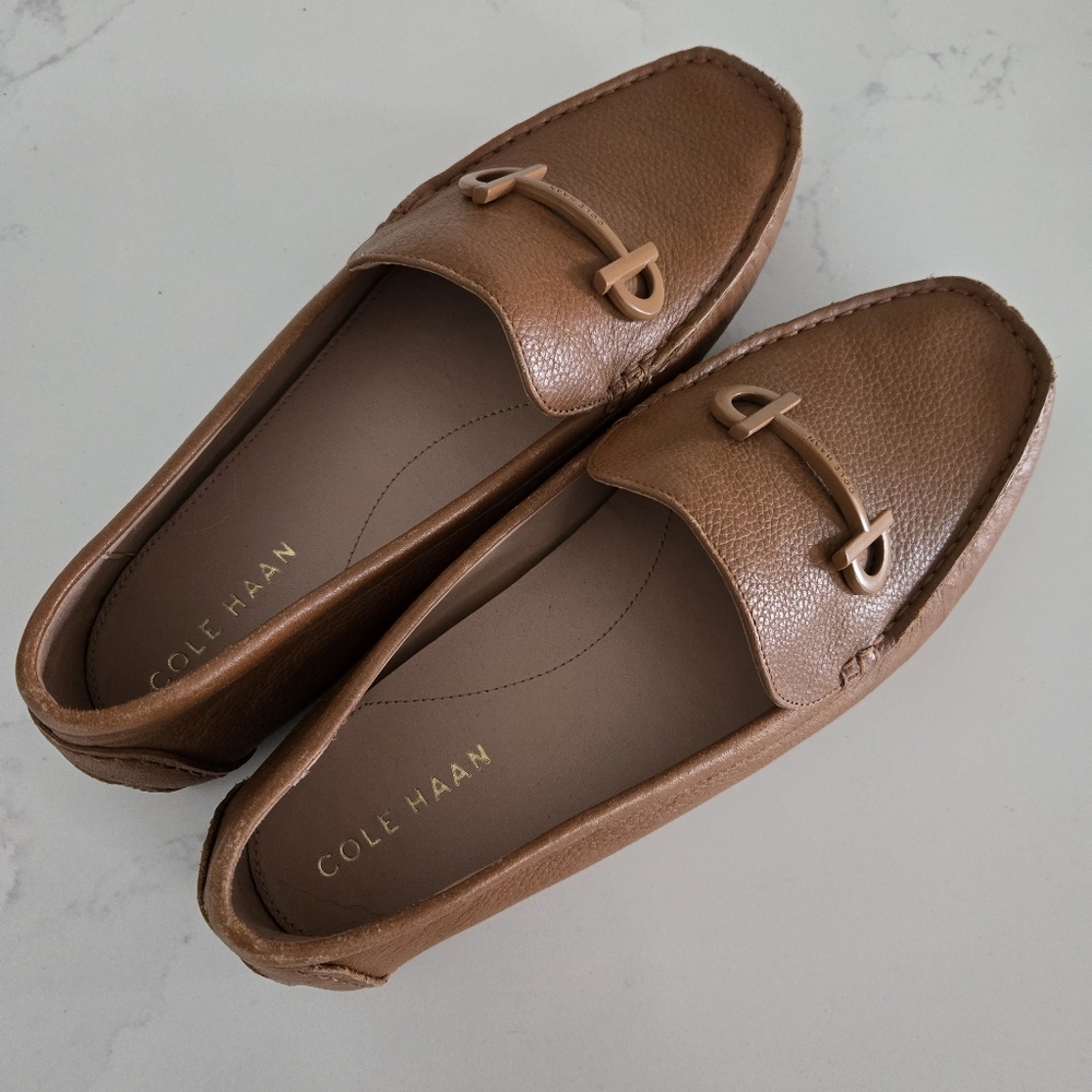 Cole Haan Tully Driver Women's Leather Flat Loafers Brown Tan Horsebit Size 8 - Picture 4 of 9